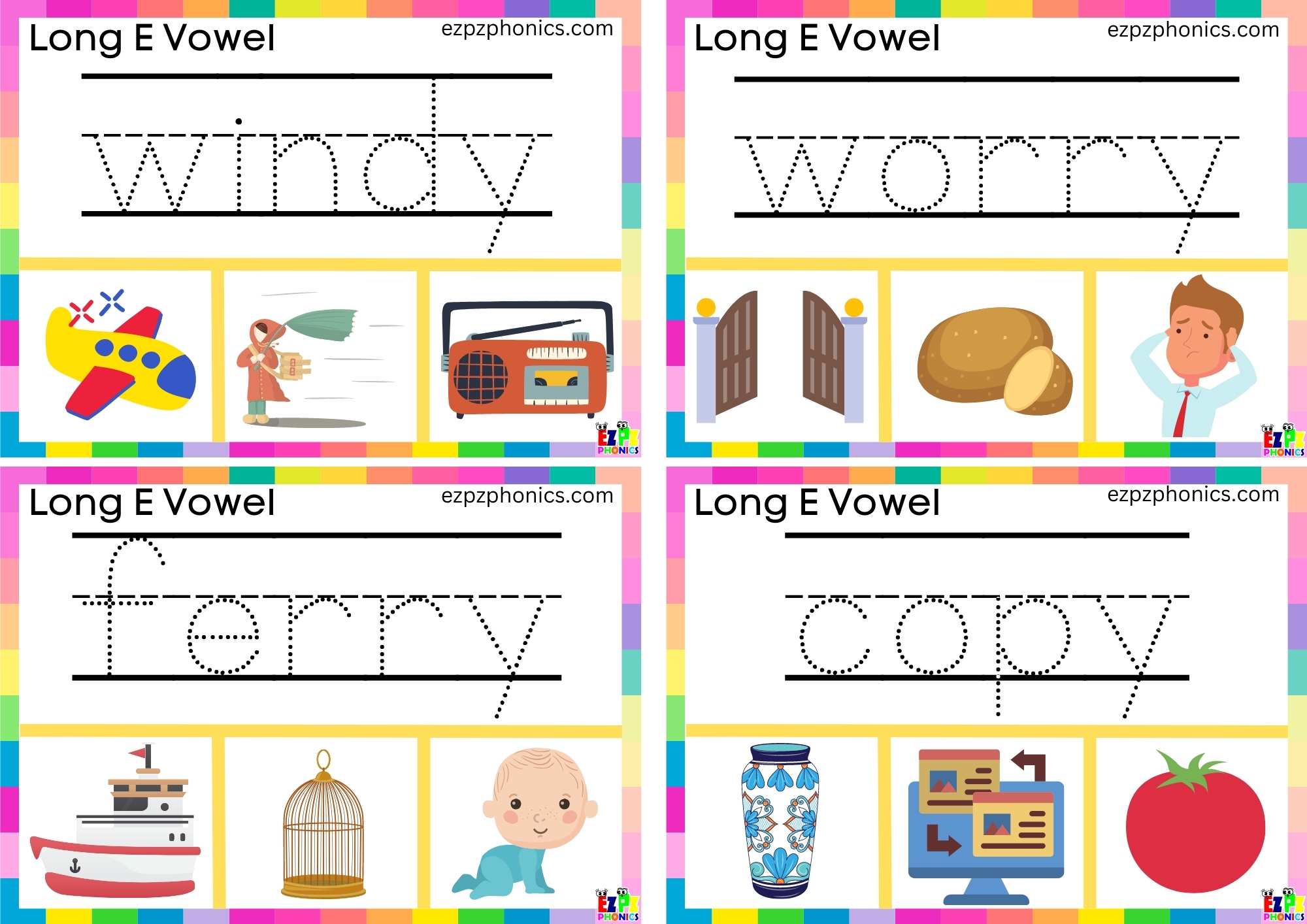 Write the word and clip the image Clip cards for long e vowel y words 2